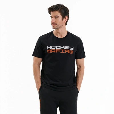 Футболка мужская "Hockey Mafia. Оранжевый принт на спине.